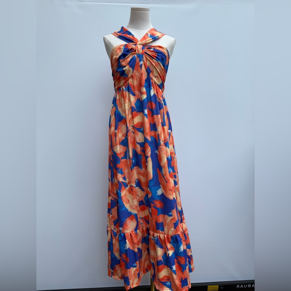 GRACE KARIN Women's Criss Cross Halterneck Sleeveless Summer Floral Maxi Dress - Picture 3 of 16